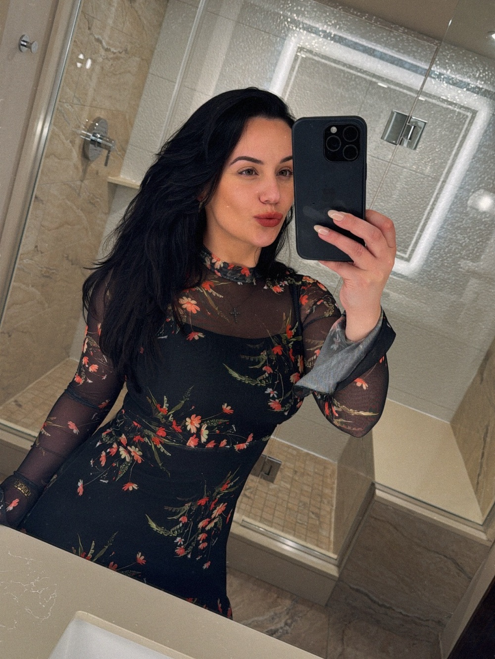 Black Floral Long Sleeve Ruffled Maxi Dress - Picture 7 of 7
